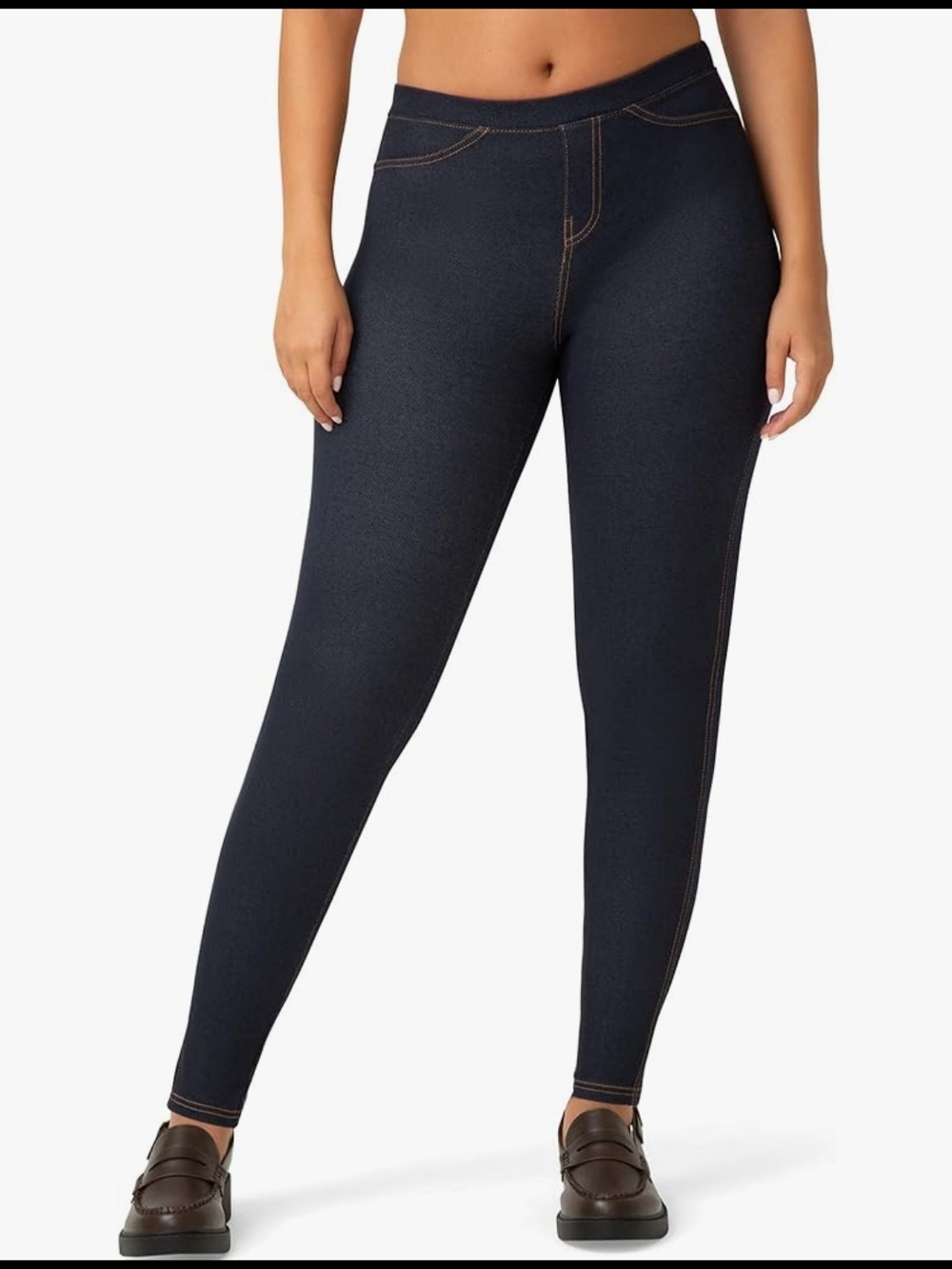 Classic Navy Blue Dark Denim Women’s Pull On Leggings Jeans - Stretch Skinny